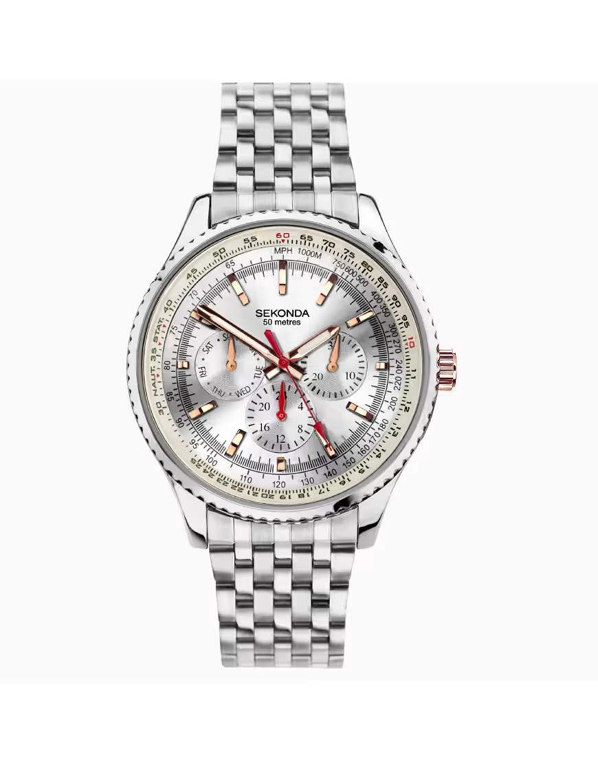 Sekonda – Maverick – Herrenuhr mit silberfarbenem Zifferblatt mit 45 mm Durchmesser und Edelstahlarmband | ASOS (Global)