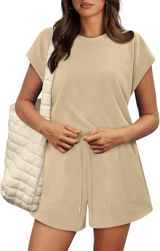 KISSMODA Two Piece Sets for Women Sweatsuit Casual Tracksuits Short Sleeve Tops and Shorts 2025 L... | Amazon (US)