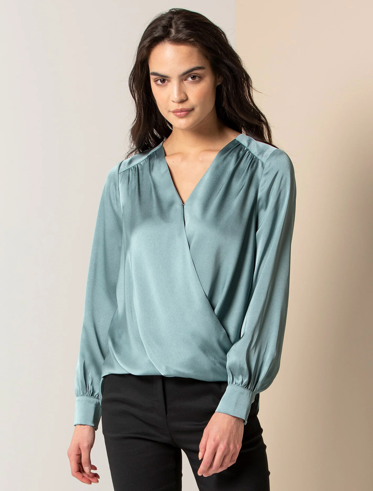 Sade Satin Wrap Blouse - Burning Sage - 10 | Ever New (CA)