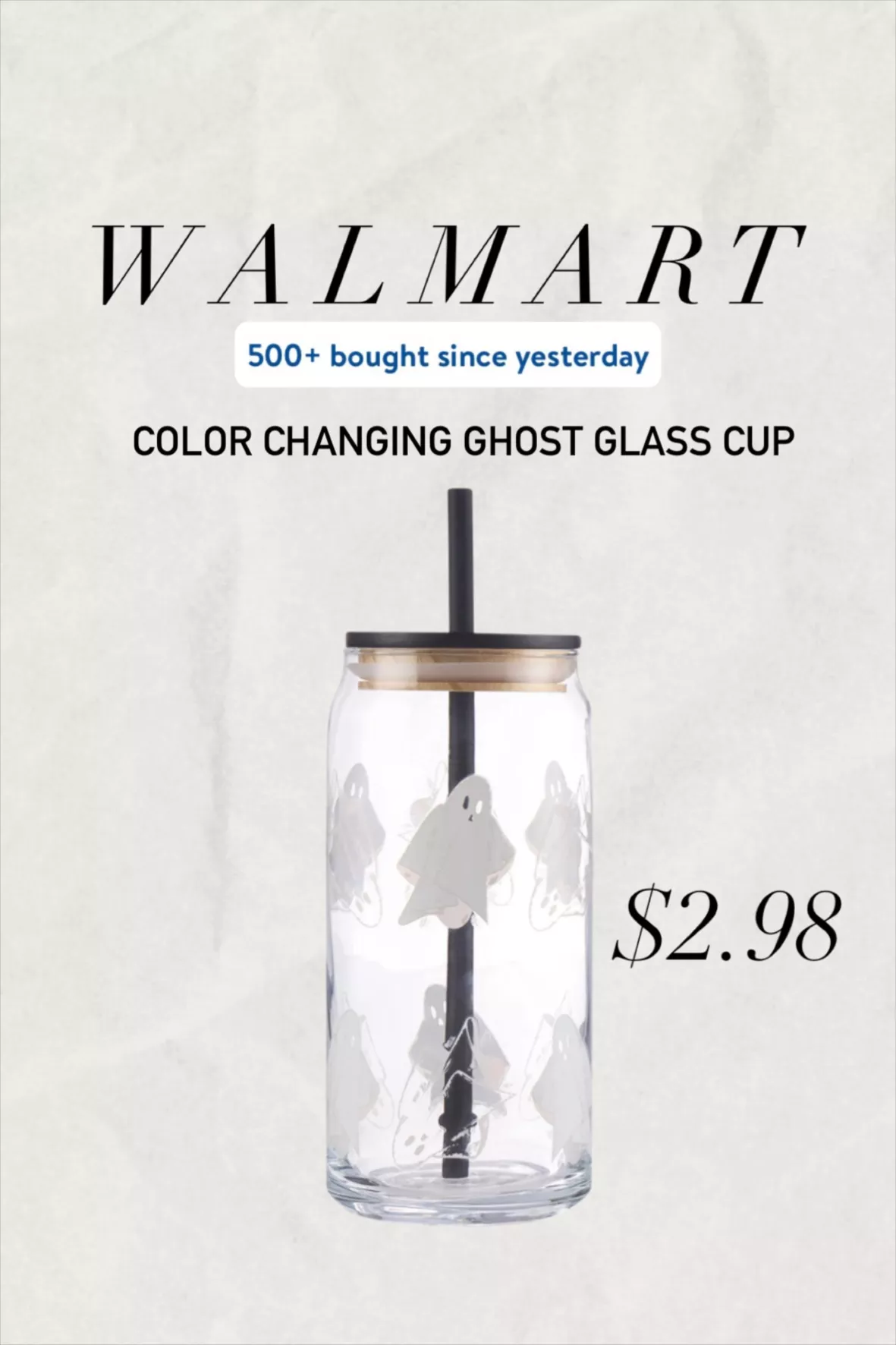 Way to Celebrate 20oz Color Changing Glass Ghost Sipper with Lid