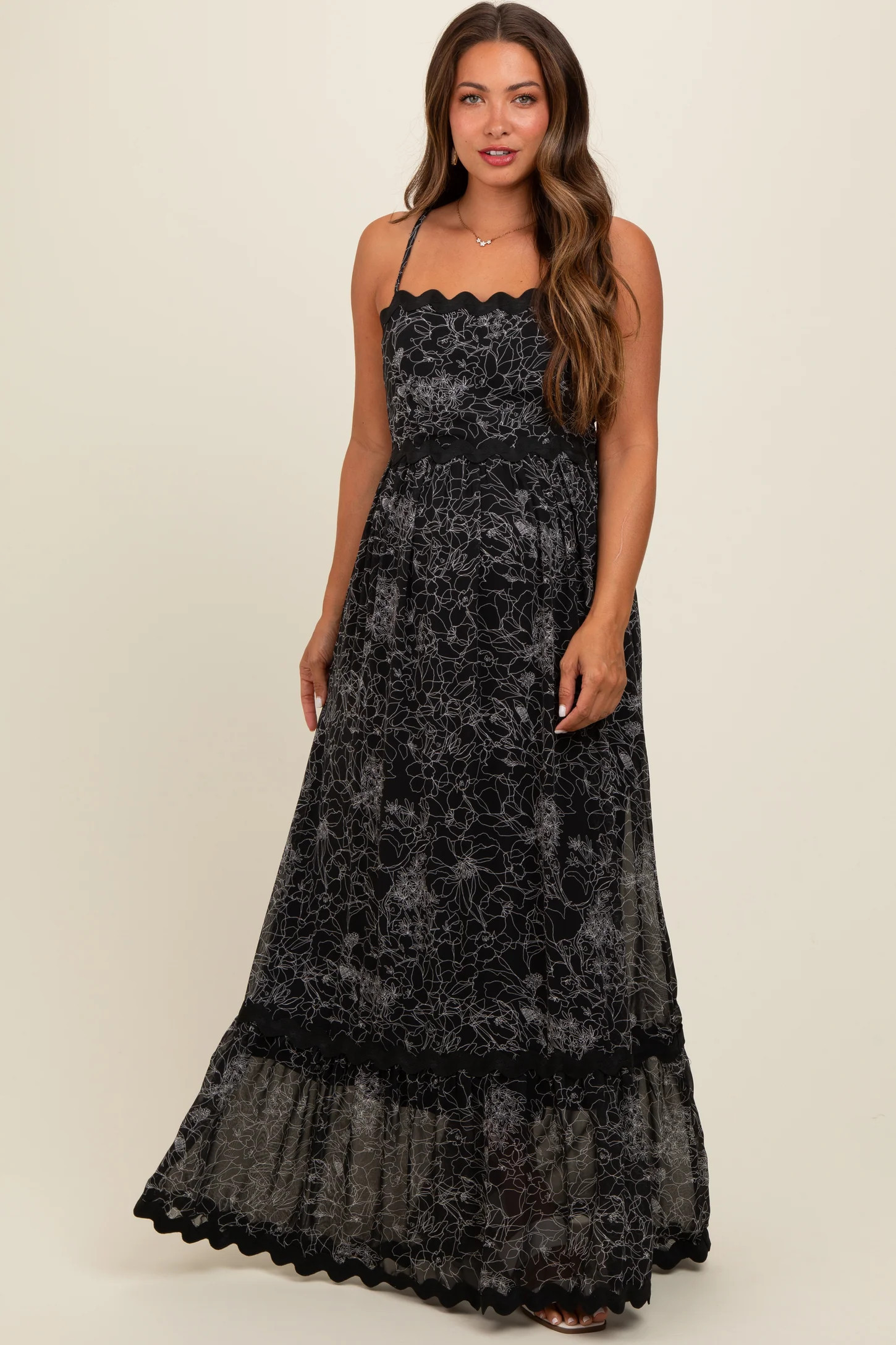 Black Floral Contrast Trim Maternity Maxi Dress | PinkBlush Maternity