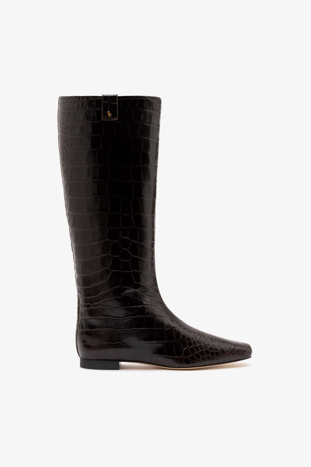 Alexis Flat Boot In Brown Croc Leather | Larroude