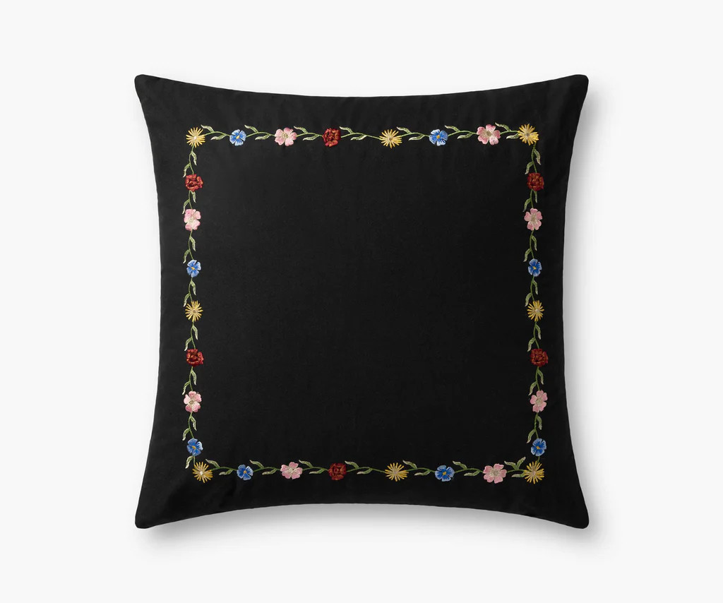 Curio Border Embroidered Pillow - Black | Rifle Paper Co.