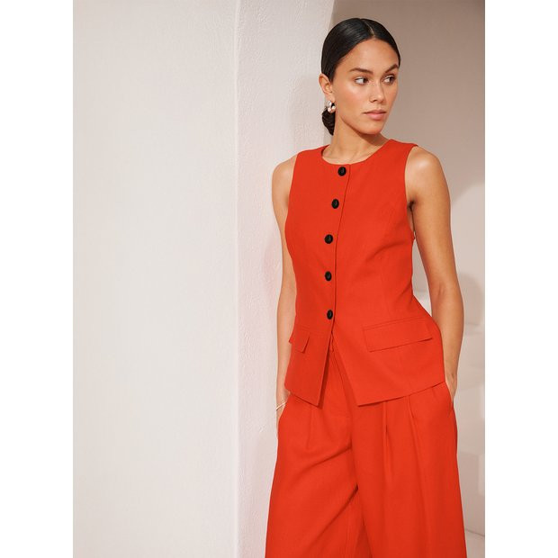 Red Tailored Linen Blend Co-ord Waistcoat 18 | Tu Clothing