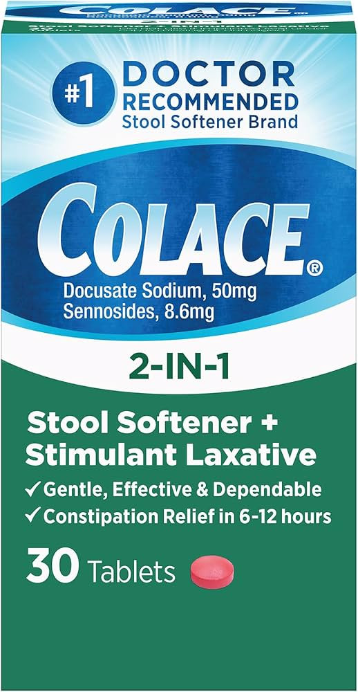 Colace 2-in-1 Stool Softener Plus Stimulant Laxative Tablets, 30 Count, Gentle Constipation Relie... | Amazon (US)