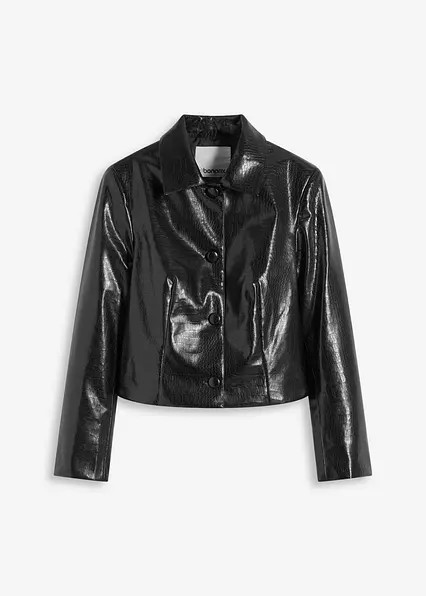 Verkürzte Lederimitat-Jacke mit glossy Krokoprägung | Bonprix DE