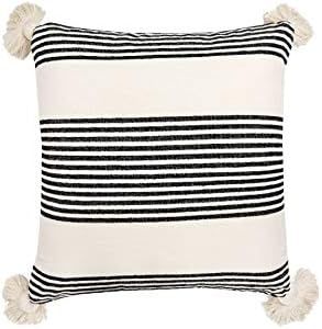 Creative Co-op Cream Cotton & Chenille Black Stripes & Tassels Pillows | Amazon (US)