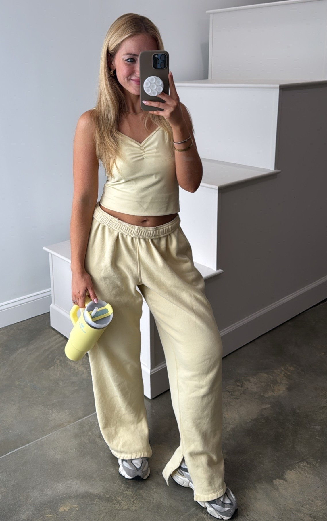 Can you tell what my favorite color is right now? ☀️🍋🧈💛 I’m 5’1, 113lbs wearing XS in the top and medium in the bottoms. I sized up for that souchy, oversized look in the pants! And don’t ask me if I cut the hem myself… but I did🤭

#LTKootd #LTKActive #LTKgrwm