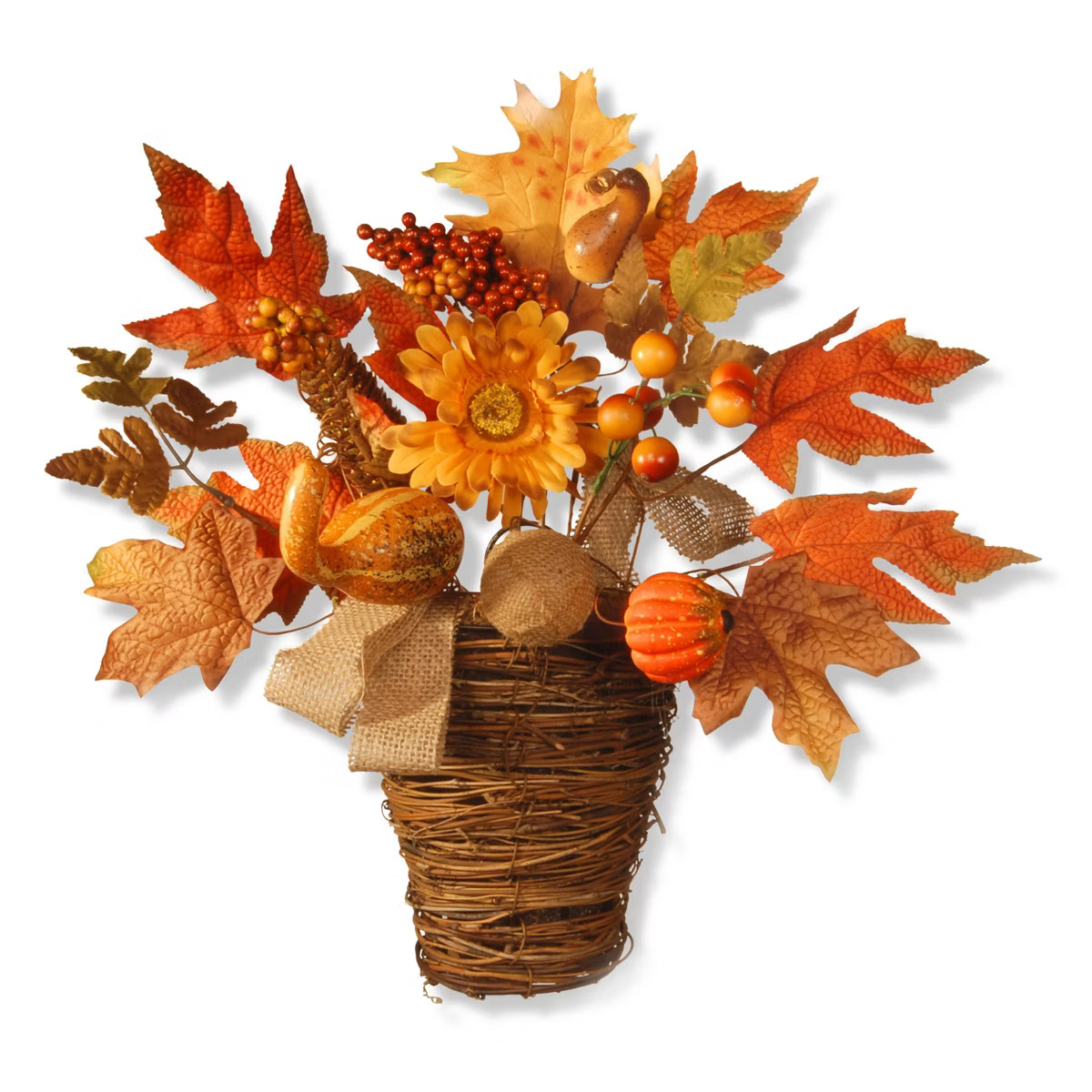 16" Maple Leaf Wall Basket - National Tree Company: Autumn Door Decor, Woven Rattan Basket, Berry... | Target