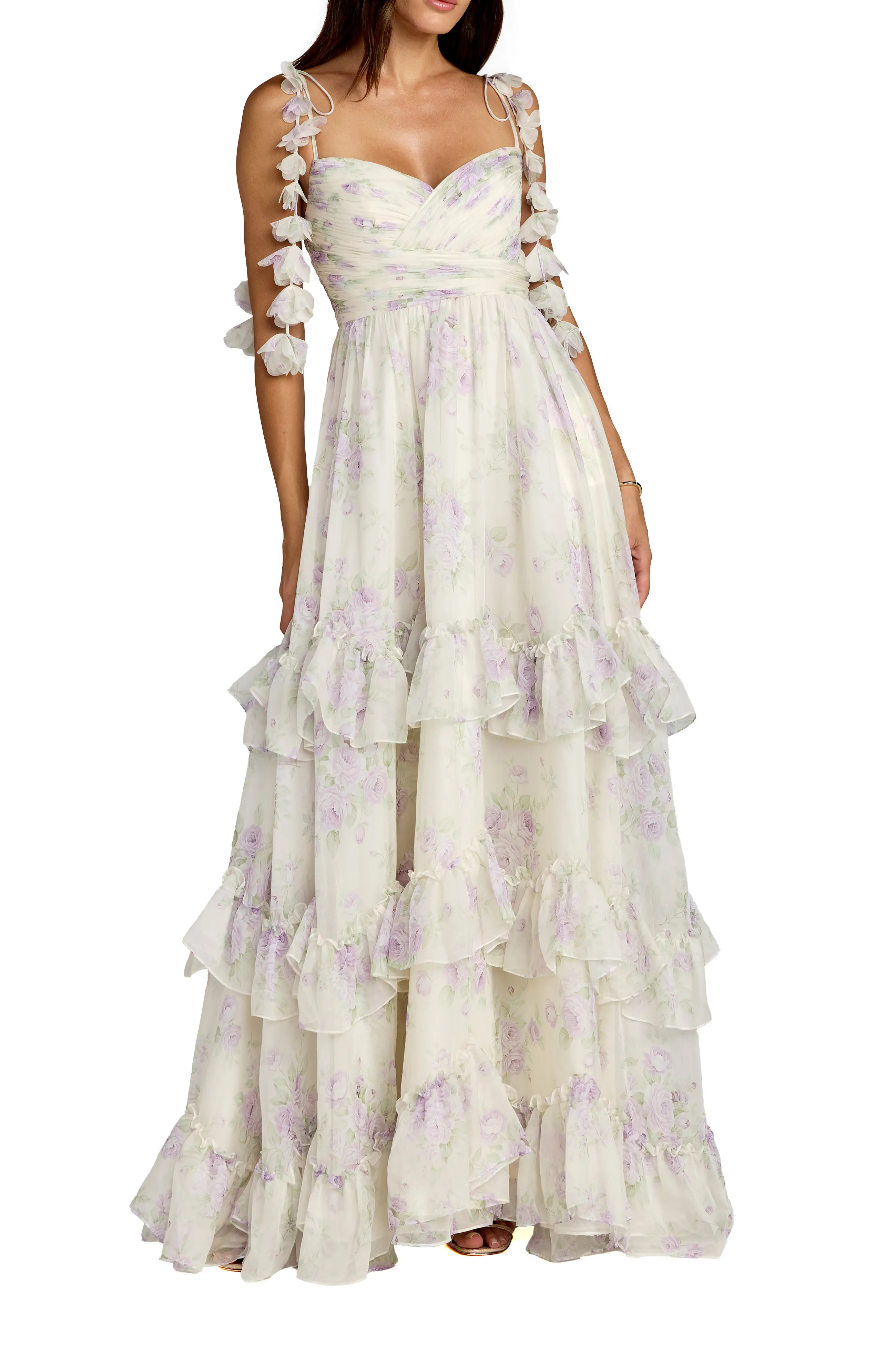 Floral Print Long Flare Sleeve Mesh A-Line Dress (Women) | Nordstrom | Nordstrom
