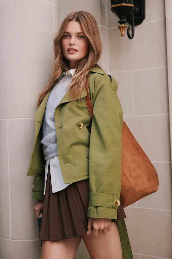 Lianna Green Cropped Trench Coat | Lulus