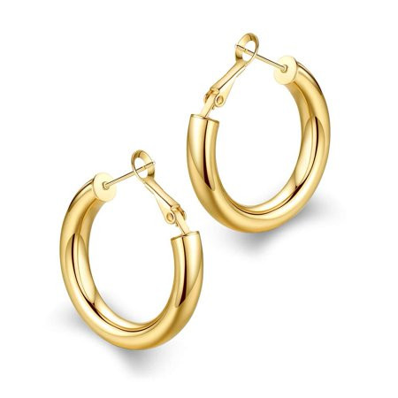 wowshow Thick Hoop Earrings Howllow 14K Gold Plated Gold Hoops for Women 25.0 Millimeters | Walmart (US)