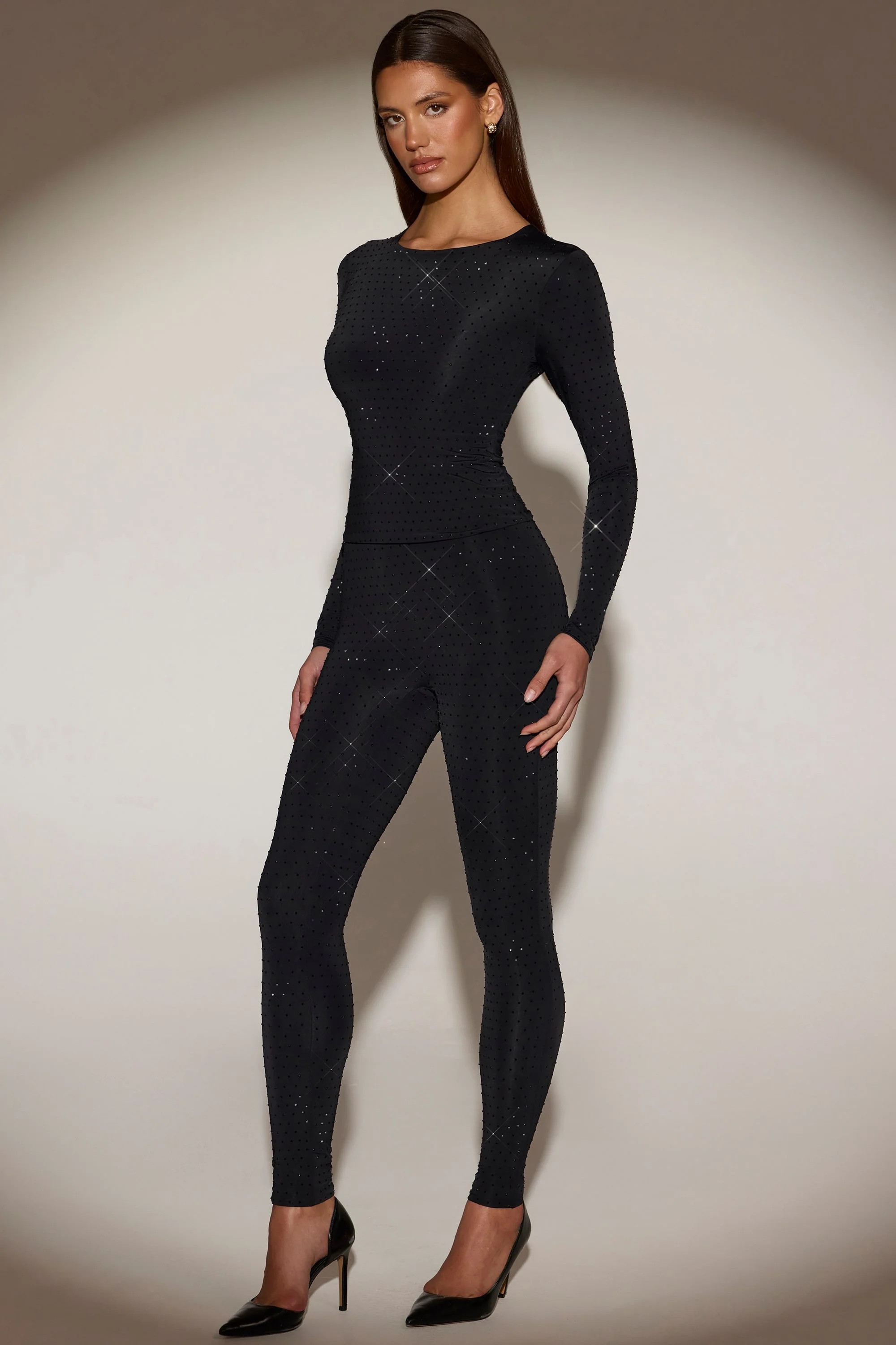 Embellished Jersey High-Waisted Leggings in Black | Oh Polly