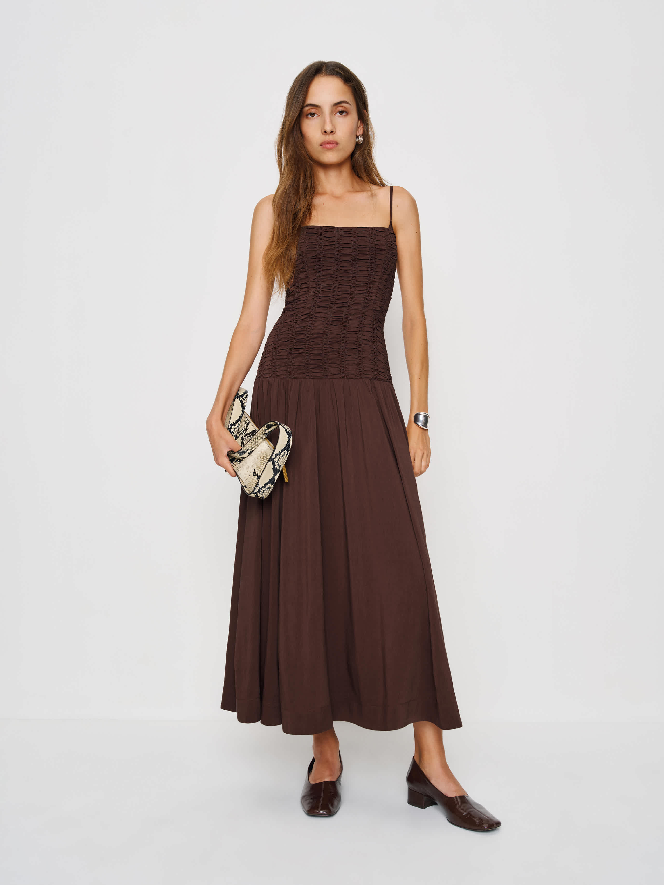 Reformation Azure Dress Brown 0 | Reformation (Global)