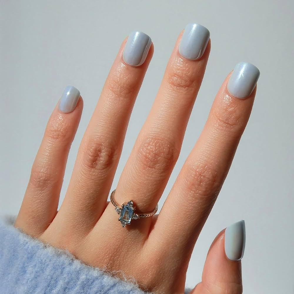 Glamnetic Press On Nails - Light Blue Extra Short Fake Nails with Reflective Glaze Finish | Salon... | Amazon (US)