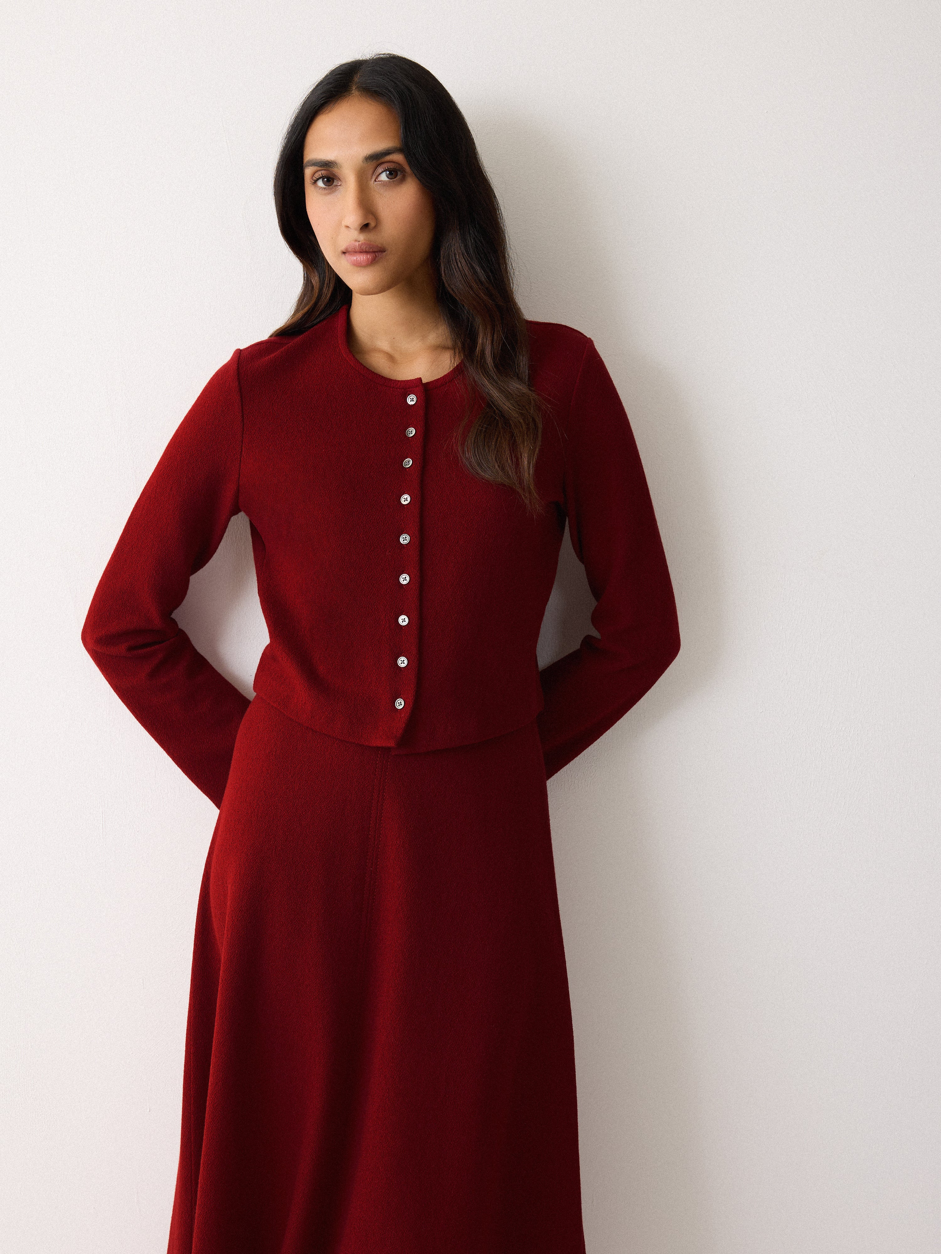 Textured Jersey Cardi Jacket | Red | Jigsaw (UK)