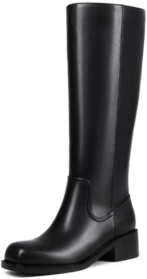 ZJA Knee High Boots Square Toe Boots Low Heel Wide Calf Flat Long Boots for Women Dress Chunky Co... | Amazon (US)