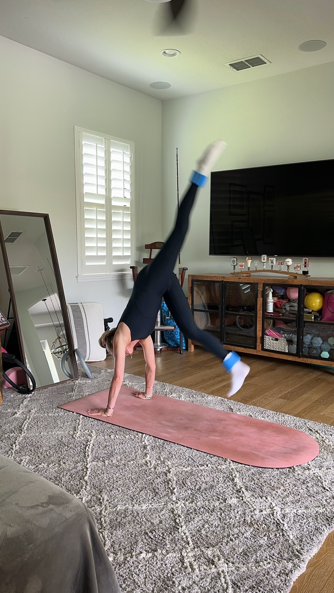 Spanx size XS bodysuit. Our SPANXsmooth™ OnForm Full-Length Bodysuit is made from buttery-soft, lightweight performance fabric with gentle smoothing built in. Breathable, sweat-wicking, and crafted with 4-way stretch, this bodysuit features a U-back design, an adjustable underbust band, and dig-free straps for maximum comfort. This versatile activewear style is your go-to for before, during, and after your low-intensity workouts like pilates or yoga.

My workout and workout gear for my daily workout. I take pilates classes from @lexfish on Instagram she has a whole online platform and membership! Most of my pilates gear and tools are from Bala. Bala use code SLOANE15. 
#workoutgear #workoutwear #pilates #ootd #outfit #athleticwear #athleticoutfit #bikershorts #sportsbra #pilatesoutfit #athleisure #bala #pilatesworkout #pilateslovers #pilatestiktok #balabangles

#LTKActive #LTKStyleTip #LTKFindsUnder100