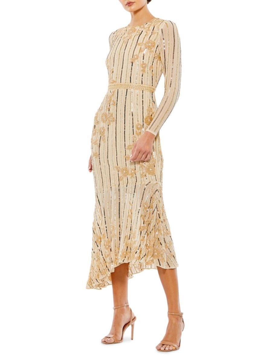 Embellished Long-Sleeve Midi-Dress | Saks Fifth Avenue
