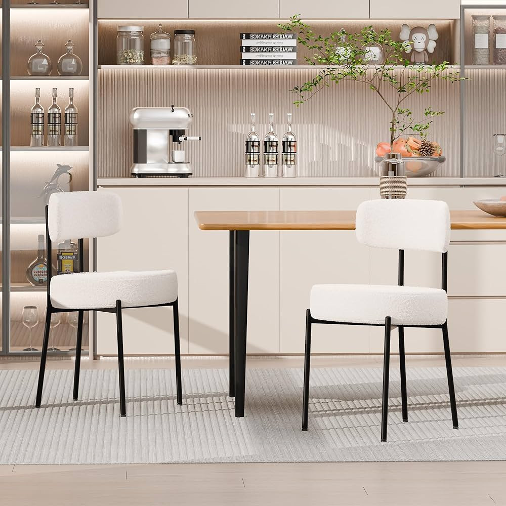 DYHOME White Dining Chairs Set of 2, Upholstered Kitchen Dining Room Chairs, Mid Century Modern B... | Amazon (CA)