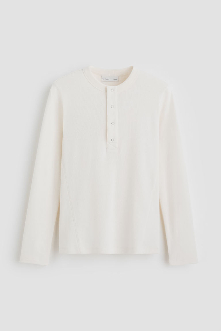 H & M - Ribbed Linen-Blend Henley Shirt - White | H&M (US + CA)