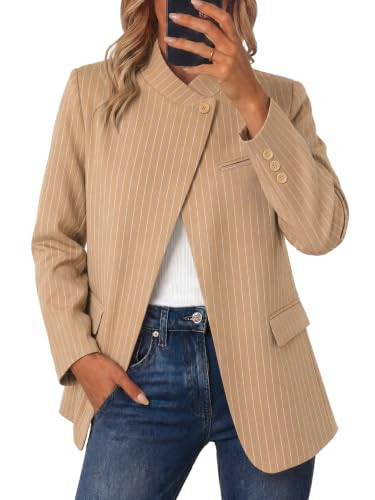 Cicy Bell Women Plaid Blazer Business Stand Collar Open Front Suit Jacket | Amazon (US)