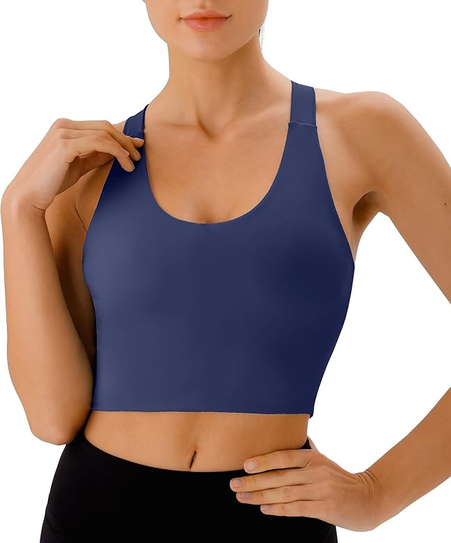 Sports Bras for Women Criss-Cross Back Padded Workout Tank Tops Medium Support Crop Tops for Women | Amazon (US)