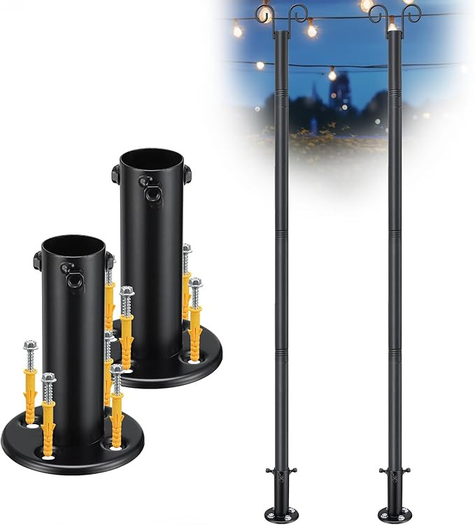 String Light Poles for Outside Deck 2 Pack 8FTHeavy Duty Metal Garden Outdoor Light Poles for Sol... | Amazon (US)