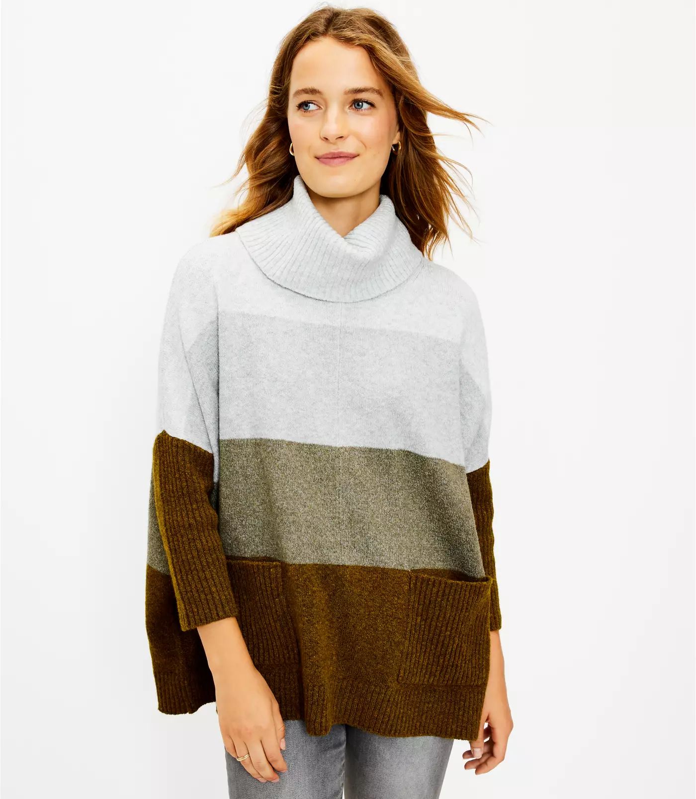 Colorblock Pocket Poncho Sweater | LOFT | LOFT