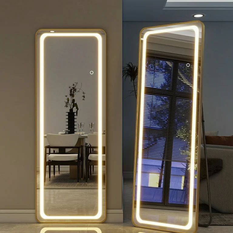 BEAUTYPEAK LED Rectangular Full Length Mirror with Rounded Corners 64" x 21" Standing Floor Mirro... | Walmart (US)