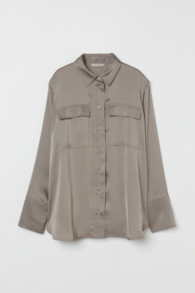 H & M - Satin Shirt - Brown | H&M (US + CA)