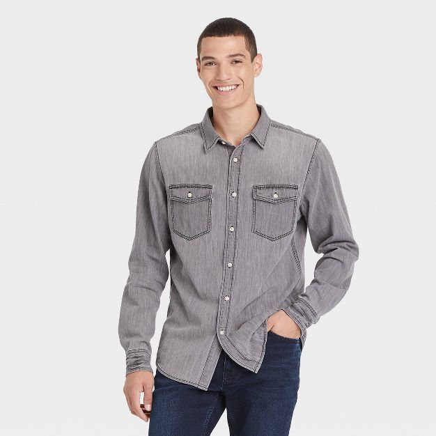 Men's Standard Fit Denim Long Sleeve Button-Down Shirt - Goodfellow & Co™ | Target