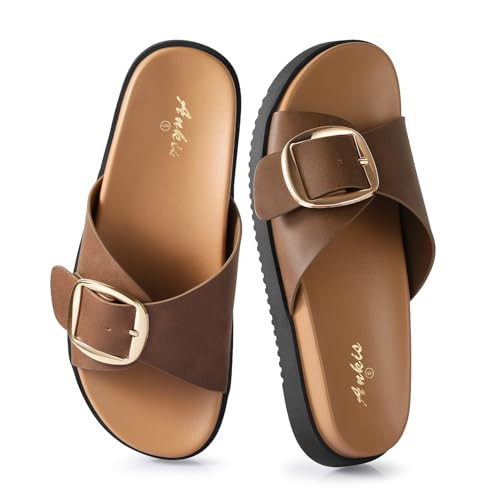 Ankis Brown Flat Sandals for Women 2026 Dressy Comfortable Summer Beach Essentials - Flip Flops & Slides with Memory Foam Insole Womens Sandals Tan Comfortable Footwear | Amazon (US)