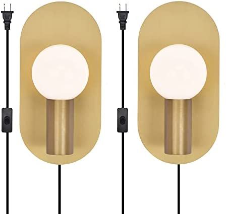 YEEZEMA Modern Wall Sconce Set of 2 Gold Mid-Century Plug in Wall Sconces Art Wall Lamp Cord with... | Amazon (US)