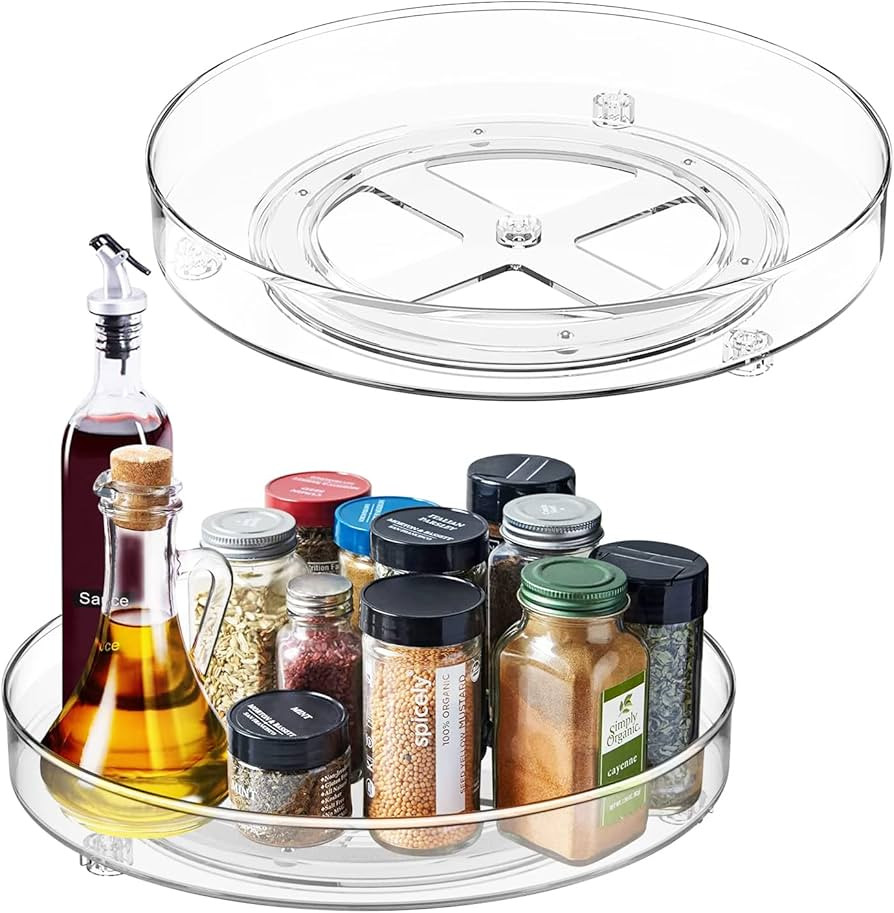 QIZENME Lazy Susan Turntable Cupboard Organiser, 2 Pcs Rotating Spice Rack Clear Cosmetic Makeup ... | Amazon (UK)