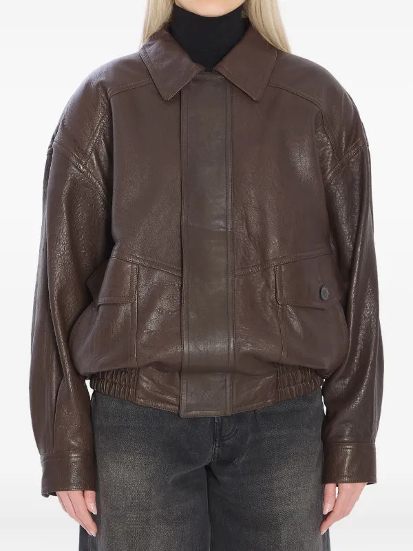Saint Laurent pointed-collar balloon-seelves Lambskin Jacket | Brown | FARFETCH | Farfetch Global