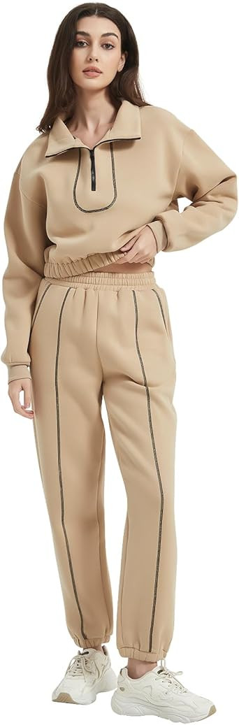 Rousytn Women's 2 Piece Fleece Sweatsuit Outfit Half Zip Pullover Sweatshirt and Drawstring Jogge... | Amazon (US)