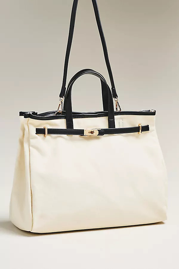 Faux Leather Trim Belted Canvas Tote | Anthropologie (US)