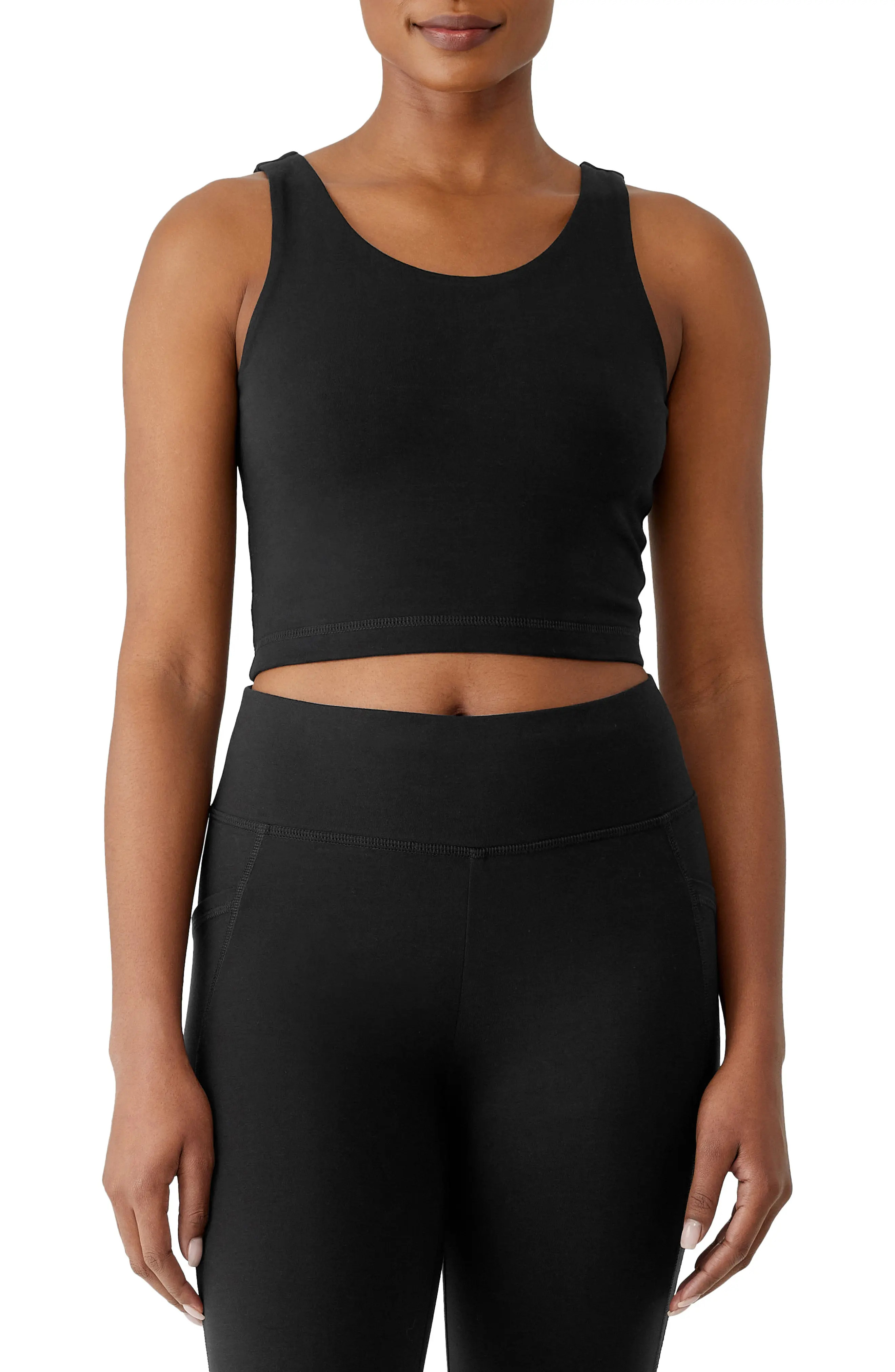 Eileen Fisher Organic Pima Cotton Blend Crop Tank in Black at Nordstrom, Size X-Large | Nordstrom
