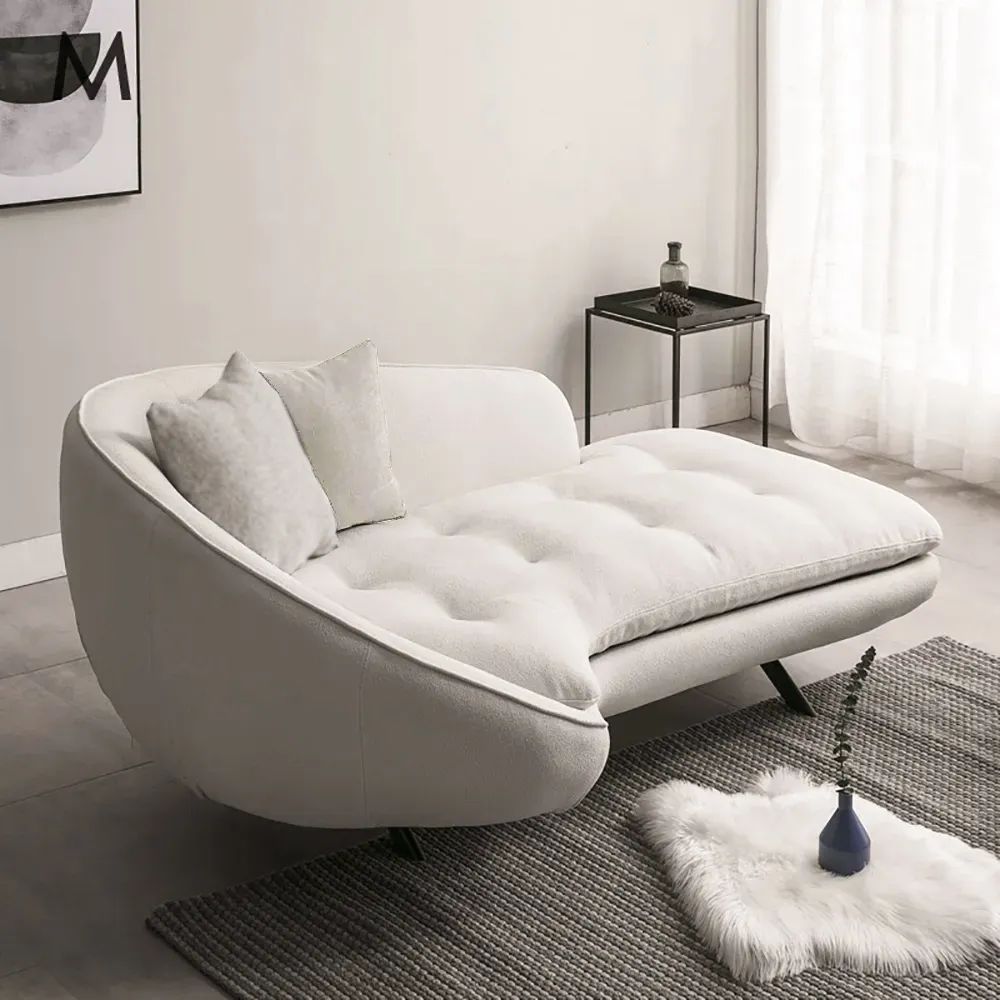 Modern Chaise Longue Sofa Upholstered Linen Sofa 3-Seater Sofa in Steel Legs - Living Room Furnit... | Homary.com