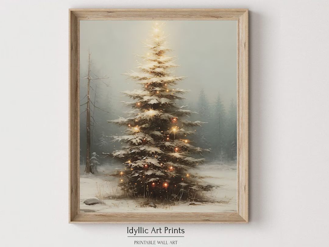 Christmas Tree Painting Vintage Christmas Decor Printable - Etsy | Etsy (US)