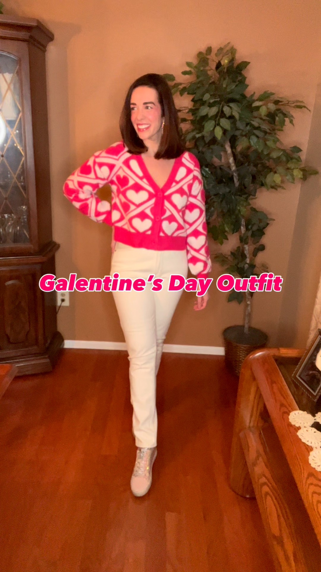 Pink and white heart cardigan (xs). White jeans (27). Pink suede sneakers (8.5). #cardigan #sweater #heartcardigan #pinkcardigan #jeans #whitejeans #sneakers #pinksneakers #suedesneakers 
valentines day outfit women 
date night outfits 
valentines outfit women 
winter denim @TJ Maxx @abercrombie @VICI 

#LTKSeasonal #LTKootd
