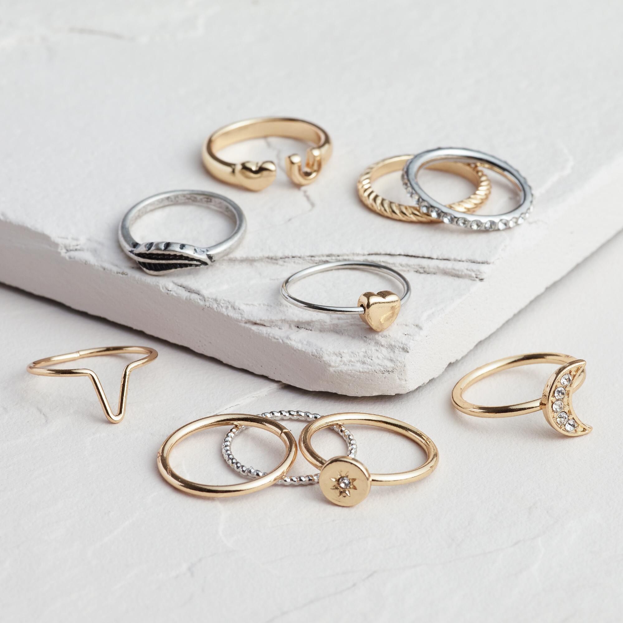 Gold and Silver Midi Rings, Set of 10: Gold/Silver by World Market | World Market