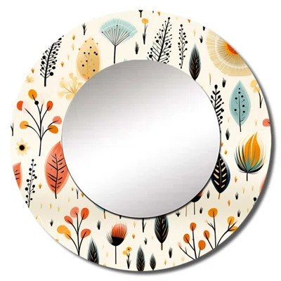 Earthy Boho Eclectic Plants - eclectic Decorative Wall Mirror, Beige Round Mirror, Printed Metal Art | Wayfair North America