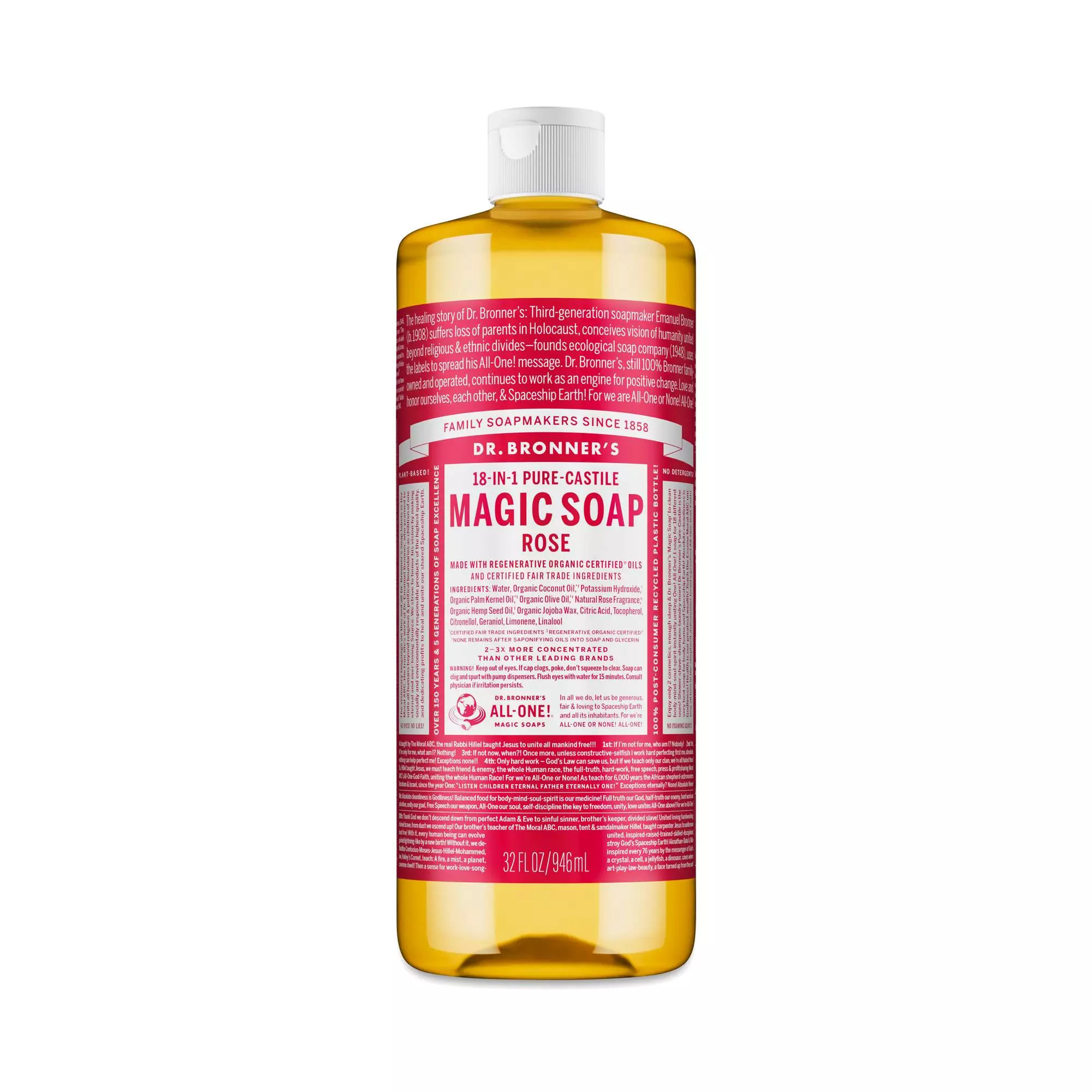 Dr. Bronner's Pure-Castile Magic Soap, Rose 32 fl oz bottle | Thrive Market