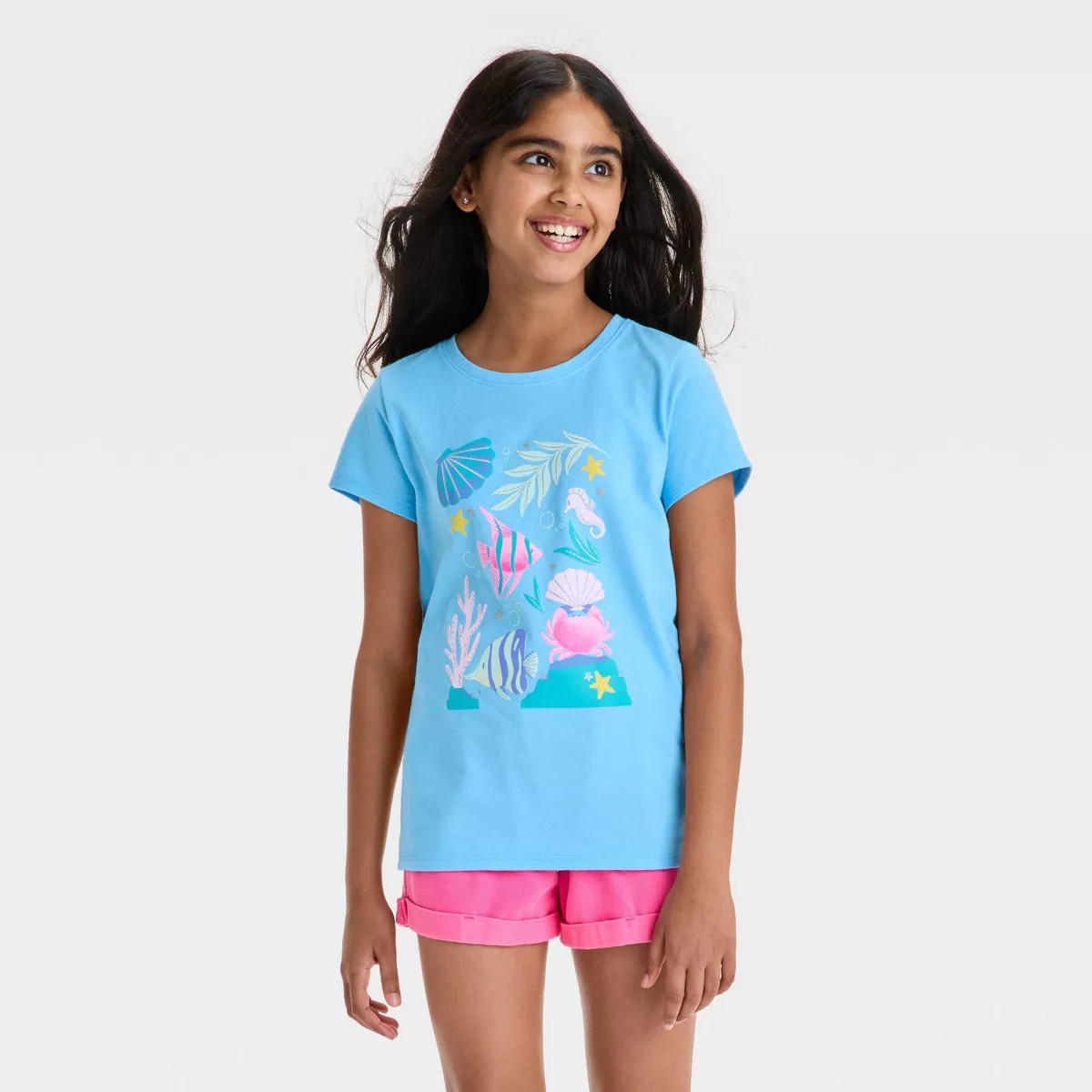 Girls' Short Sleeve Underwater Graphic T-Shirt - Cat & Jack™ Sky Blue | Target