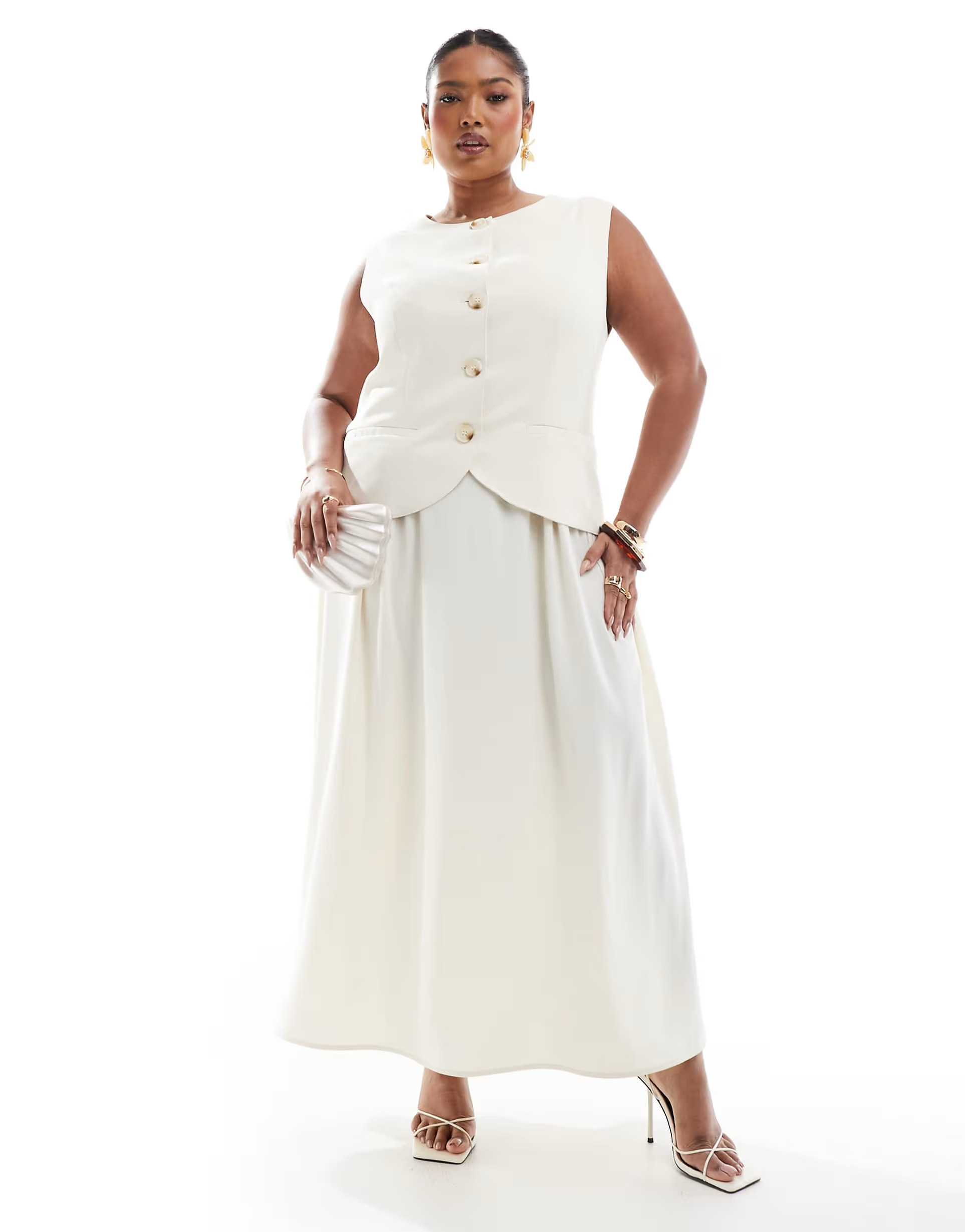 Renee Studio Plus exclusive tailored waistcoat maxi dress in cream | ASOS (Global)