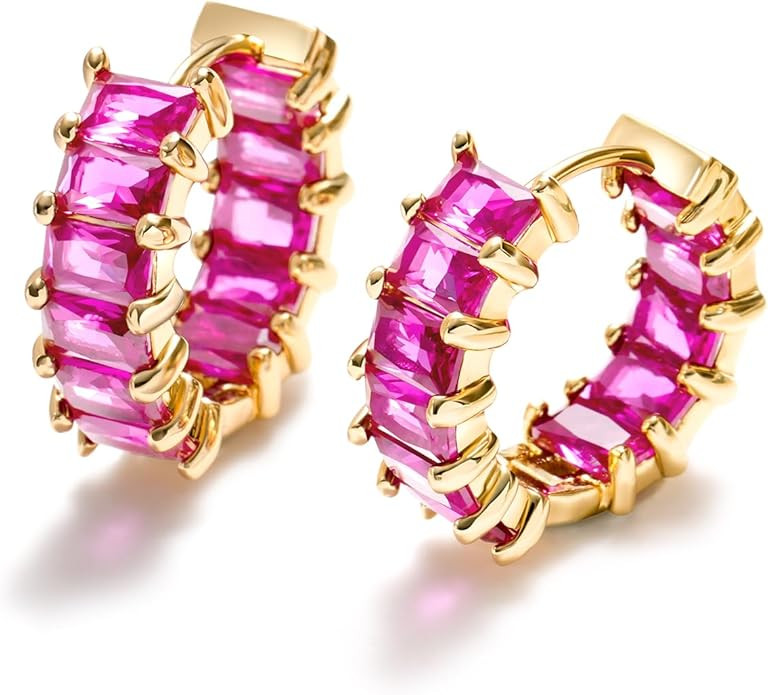 Mesovor Gold Cubic Zirconia Hoop Earrings for Women Trendy, 18K Gold Plated Huggie Hoops Earrings... | Amazon (US)