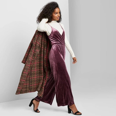 Women's Sleeveless V-Neck Velvet Wrap Jumpsuit - Wild Fable™ Plum | Target