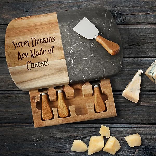 Faux Marble Laser Engraved Wood Cheese Board Set | Things Remembered